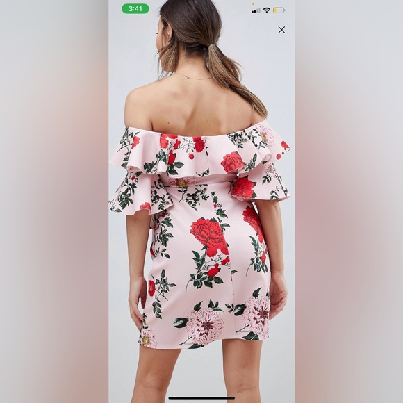 ASOS Maternity Floral ruffle shift off shoulder - Picture 4 of 12